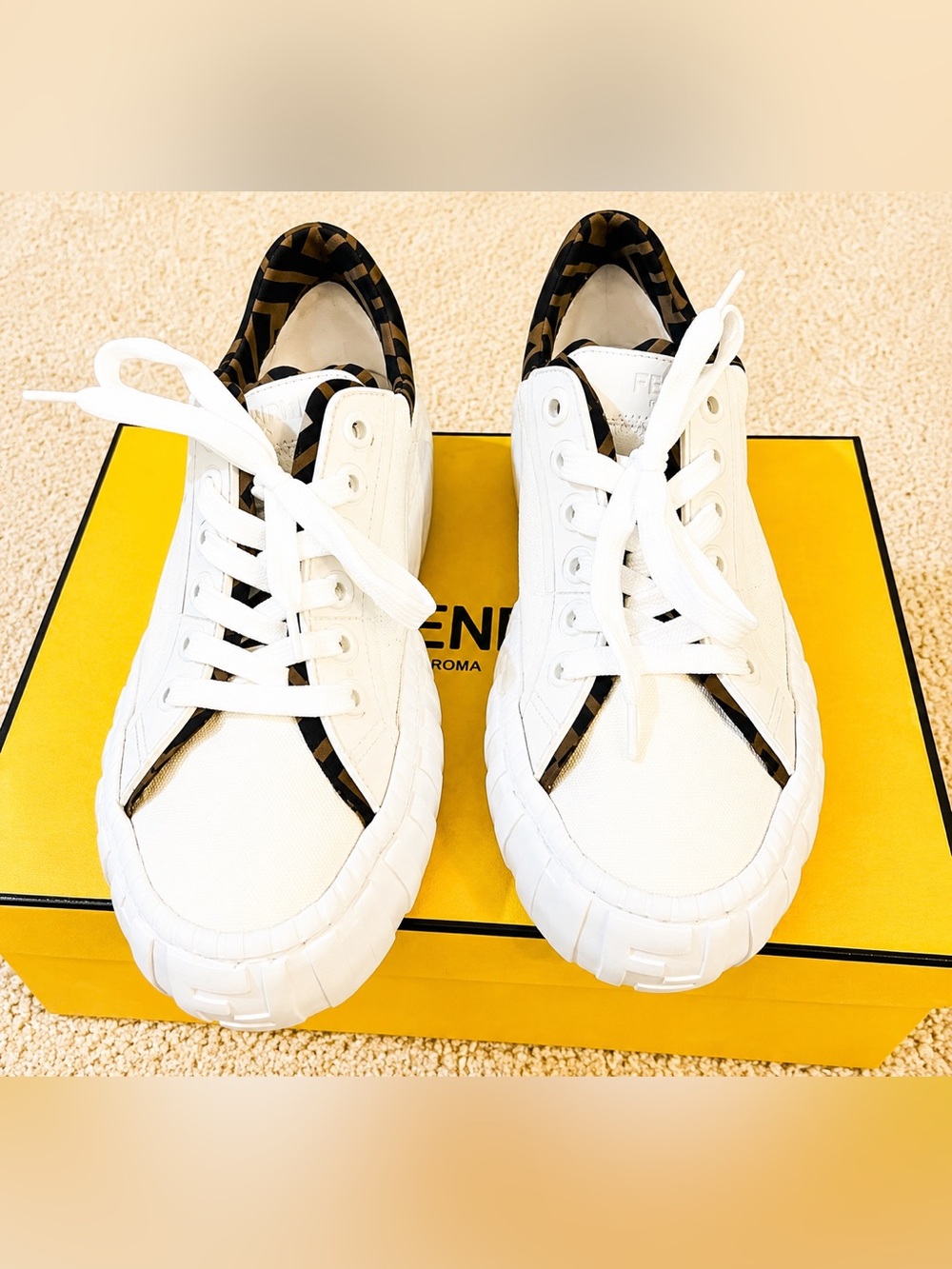 Fendi White and Black and Brown Womens sneaker